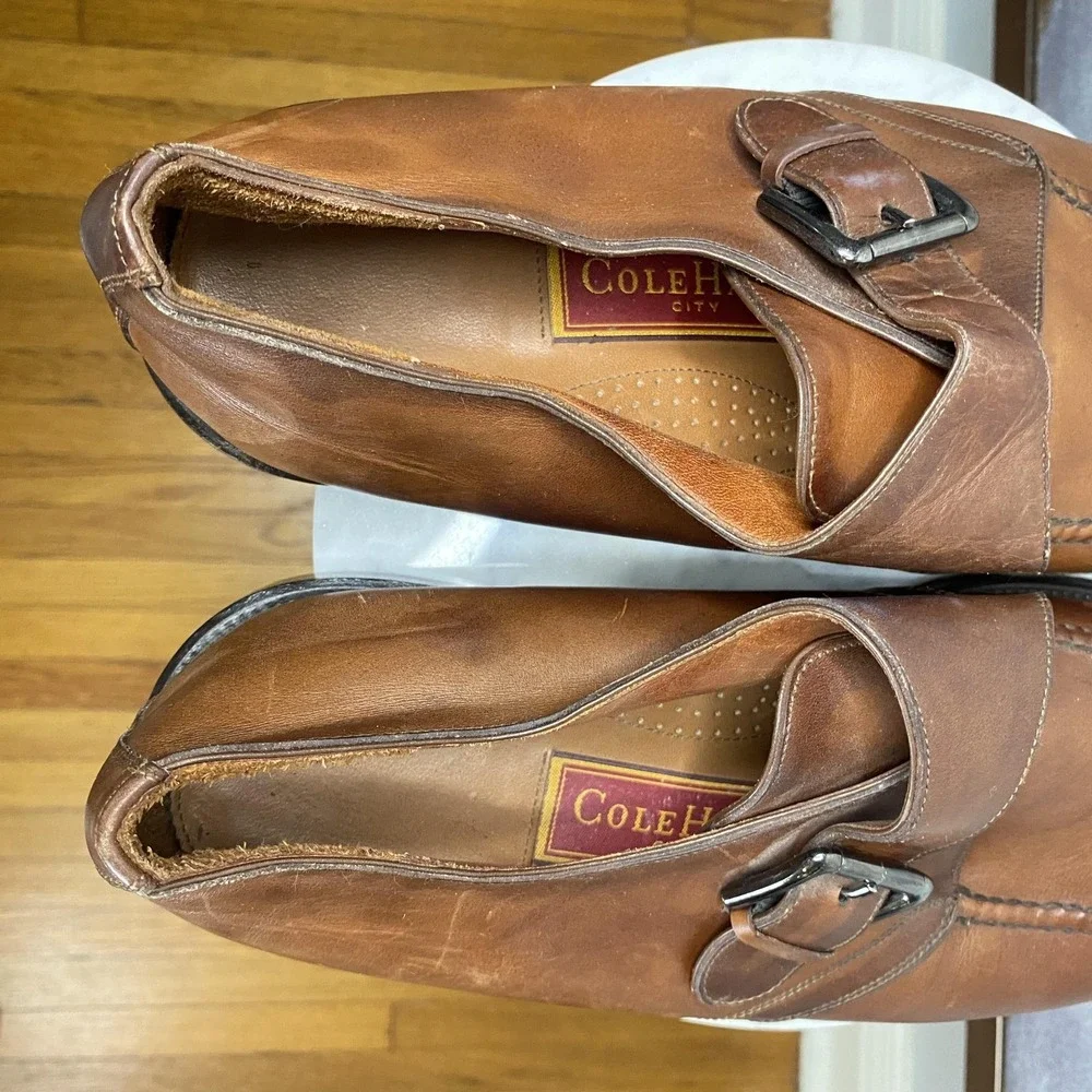 Cole Haan City Shoes Mens Size 12 D Brown Leather Monk Strap Loafers Dress